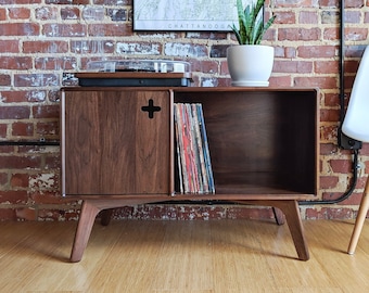 RECORD STAND PLUS 35" - Walnut Record Storage, Record Player Cabinet, Turntable Console Vinyl Record Storage - Free Shipping
