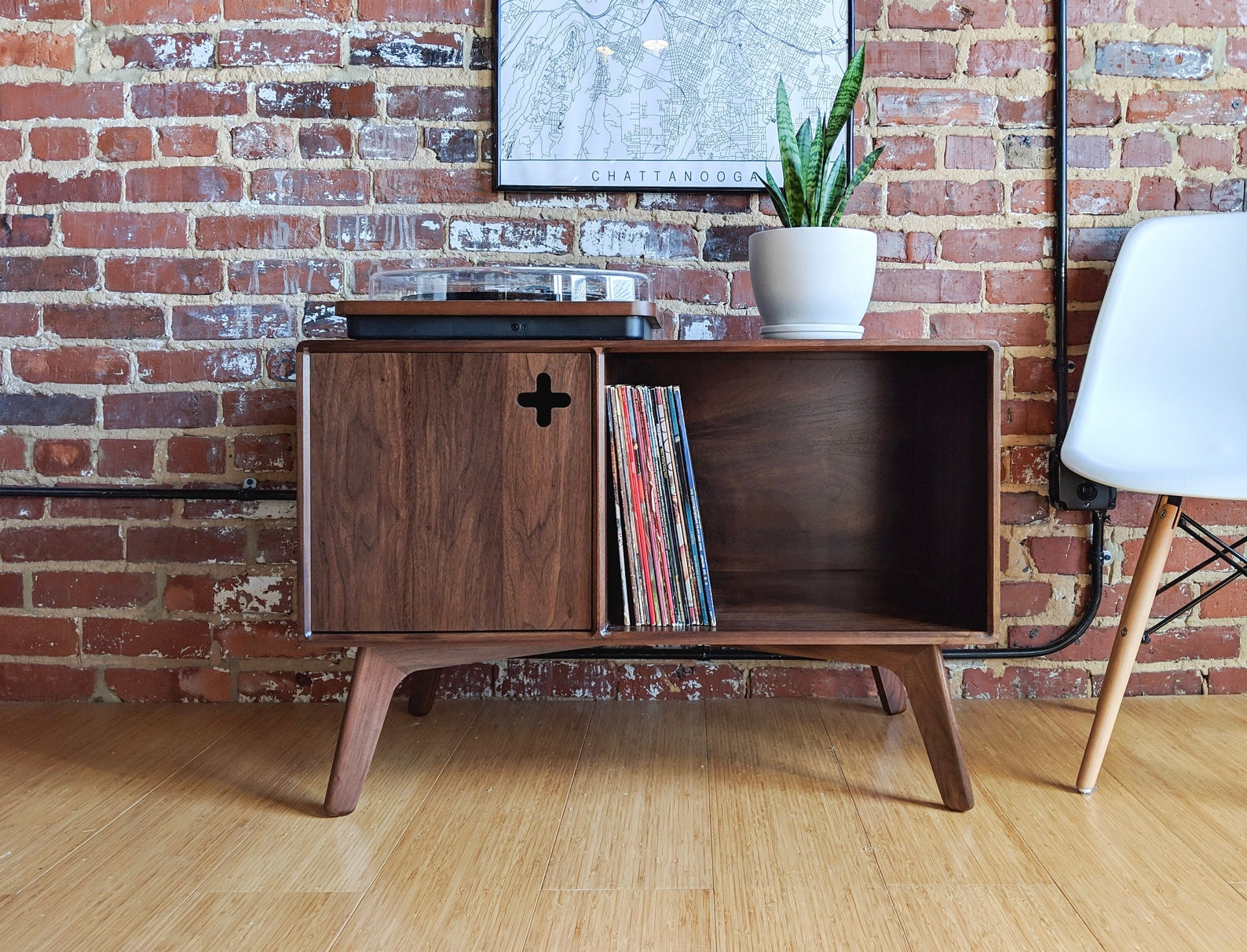 Mid Century Modern Record Player Stand Walnut Record Storage Etsy UK