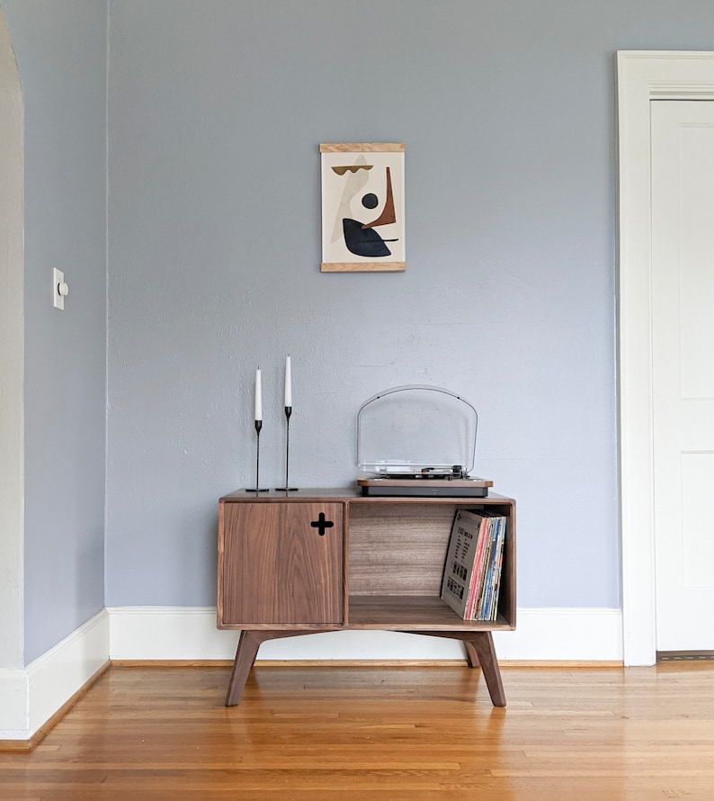 RECORD STAND PLUS 35 Walnut Record Storage, Record Player Cabinet, Turntable Console Vinyl Record Storage Free Shipping image 6