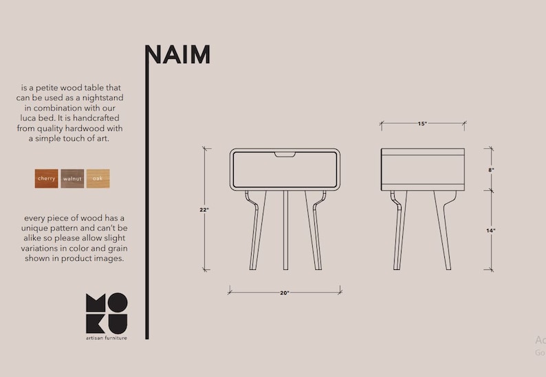 Naim Nightstand Walnut Nightstand, Bedside Table, Scandinavian design, side table with a drawer image 10