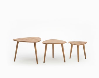 Primera Nesting Tables | Oak Coffee Table, Club Table, Deltoid Set, Minimalist, Mid Century Modern