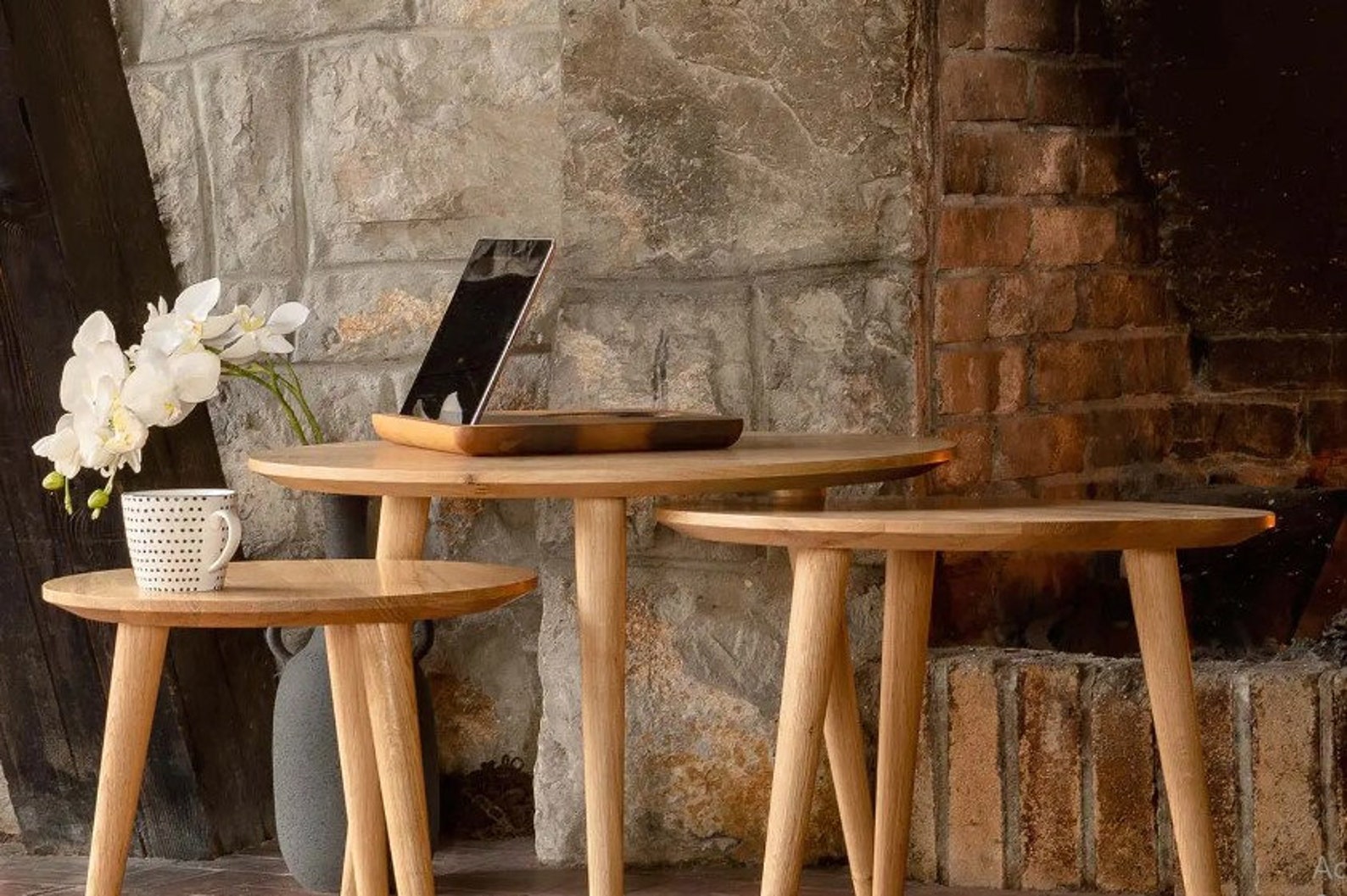 Primera Round Nesting Tables Oak Coffee Table Round Set Etsy