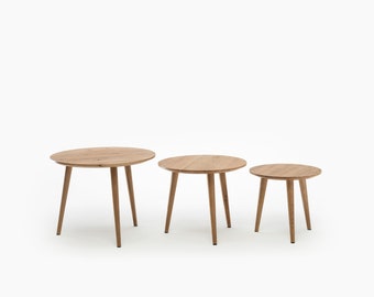 Primera Round Nesting Tables | Oak Coffee Table, Round Set, Minimalist, Mid Century Modern