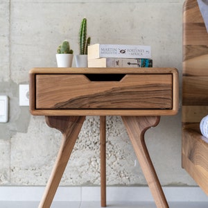 Naim Nightstand Walnut Nightstand, Bedside Table, Scandinavian design, side table with a drawer image 3