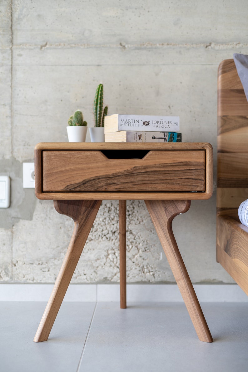 Naim Nightstand Walnut Nightstand, Bedside Table, Scandinavian design, side table with a drawer image 3