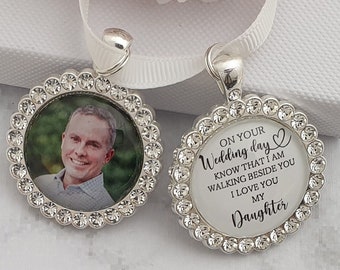 Customised Wedding Bouquet Memory Photo Charm, Diamante Charm, Bridal Pendant Memorial Remembrance Photo Walk With Me Today