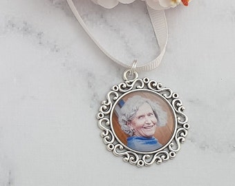 Personalised Groom memorial photo charm keepsake - button hole photo charm wedding keepsake Bride Bouquet Charm