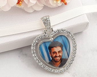 Double Sided Customised Wedding Bouquet Memory Photo Charm, Diamante Charm, Bridal Pendant Memorial Remembrance Photo