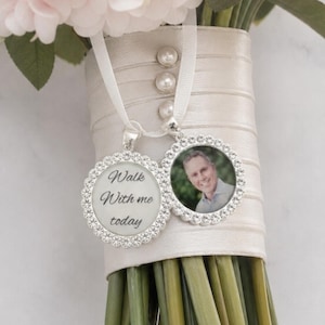 Customised Wedding Bouquet Memory Photo Charm, Diamante Charm, Bridal Pendant Memorial Remembrance Photo Walk With Me Today