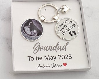 Personalized Grandad Baby Scan Photo Keyring, Pregnancy Reveal Gift