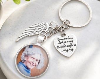 Personalised Photo Keyring Memorial Bereavement Memory Gifts Lost Love Keepsake- Those We love Don't Go Away They Walk Beside us Every Day