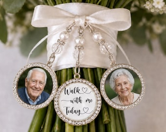 Personalized Wedding Bouquet Photo Charm, Diamante Memorial Pendant
