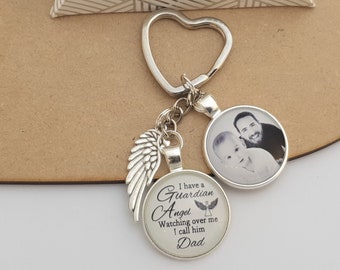 Personalised Photo Keyring Guardian Angel Memorial Bereavement Lost Love Keepsake- Dad, Mam, Grandad, Grandma, Sister, Brother, Any name
