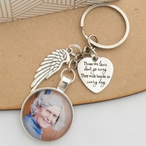 Personalised Photo Keyring Memorial Bereavement Memory Gifts Lost Love Keepsake- Those We love Don't Go Away They Walk Beside us Every Day