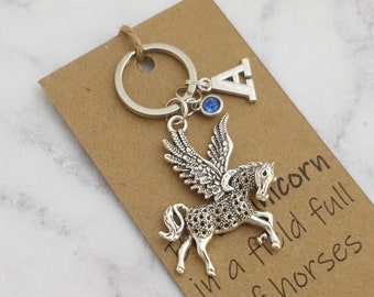 Unicorn keychain, unicorn keyring, personalized keyring, initial keychain, crystal birthstone, unicorn gift, custom keychain, gift for her