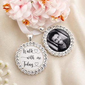 Customised Wedding Bouquet Memory Photo Charm, Diamante Charm, Bridal Pendant Memorial Remembrance Photo Walk With Me Today
