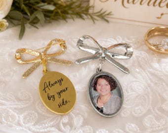 Personalised Memorial Photo Charm for Wedding Bouquet or Lapel – Keepsake Pin
