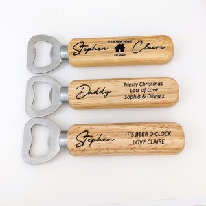 Personalised Bottle Opener Using Your Text Wooden Bottle Opener Laser Engraved UK, Birthday Christmas Father's Day Gift For Him