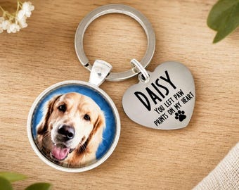 Dog Cat Pet Personalised Photo Keyring, You left Paw Prints On My Heart Keepsake for Pet Loss Memorial