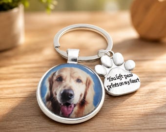 Dog personalised photo keyring, you left paw prints on my heart, loss gift, memorial, cat keyring, Horse,  Rabbit Keyring BULK SAVINGS