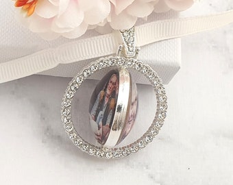 Double Sided Customised Wedding Bouquet Memory Photo Charm, Diamante Charm, Bridal Pendant Memorial Remembrance Photo