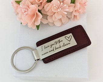 Personalised Keyring Personalised Keychain Engraved Key ring Engraved Keychain Metal and Leather keychain Gift for Him, Gift for Her