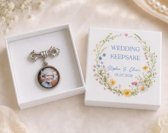Groom Photo Buttonhole Charm Personalised Memorial lapel Photo Pin Boutonniere Photo charm Lightweight photo charm wedding bouquet