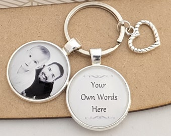 Personalised Custom Photo Glass Keyring Mummy Daddy Grandad Grandma Family Best Friend Memory Presents Gifts - Any Message