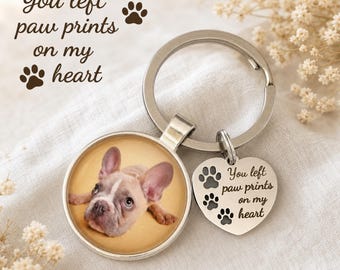 Dog Cat Pet Personalised Photo Keyring, You left Paw Prints On My Heart Keepsake for Pet Loss Memorial