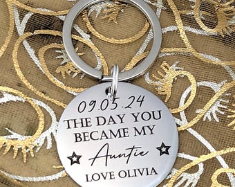 Personalized Auntie Keyring, Engraved Stainless Steel, Birthday Gift