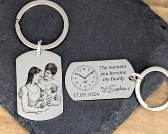 Personalised Daddy Photo Keyring - The Moment You Became My Daddy | Personalised New Born Baby Gift | Gift for New Mummy Grandma Grandad