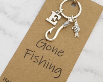 Personalised fishing keyring, Gift for Fisherman, Gone Fishing, Initial to personalise