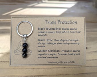 Personalized Gemstone Keyring – Protection Crystal Charm, Handmade