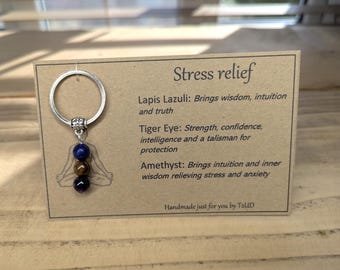 Stress Relief Gemstone Keyring – Healing Crystal Charm for Calm & Balance