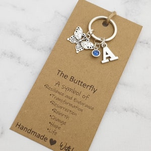 Butterfly keychain, Butterfly keyring, personalized keyring, initial keychain, crystal birthstone, Butterfly gift, custom keychain