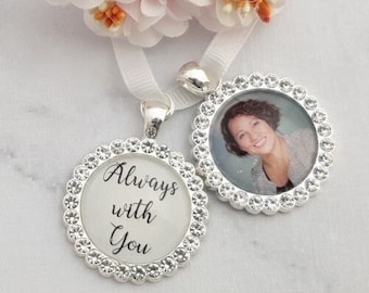 May include: Two silver photo charms with rhinestones. One charm has a photo of a woman and the other charm has the text "Always with You".