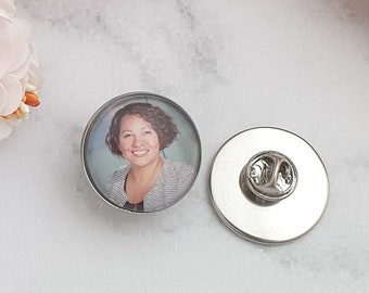 Photo lapel pin badge charm broach badge with any photo. wedding memorial memory remembrance keepsake of a loved one groom usher bride