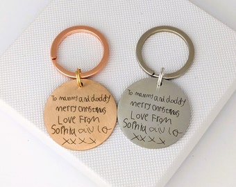 Handwriting Gift, Drawing Keyring,  Gift for Dad, Custom Kids Writing, Children's Drawing, Gift for her, Gift for Mum, Christmas Gift,