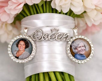Customised Wedding Bouquet Brooch Memory Charm Diamante Photo Charms Bridal Pendant Memorial Remembrance wedding charm, Queen Charm