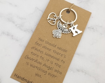 Personalised Guardian Angel Keyring with initial to personalise, Silver Angel Charm, Guardian Angel Keychain