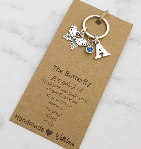 Butterfly keychain, Butterfly keyring, personalized keyring, initial keychain, crystal birthstone, Butterfly gift, custom keychain
