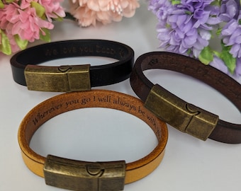 Secret Message Bracelet, Hidden Message, Personalised Real Leather Bracelet, Personalised Gift for Him, Gift for Her, Gift for Boyfriend