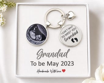 Personalized Grandad Baby Scan Photo Keyring, Pregnancy Reveal Gift