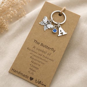 Butterfly keychain, Butterfly keyring, personalized keyring, initial keychain, crystal birthstone, Butterfly gift, custom keychain