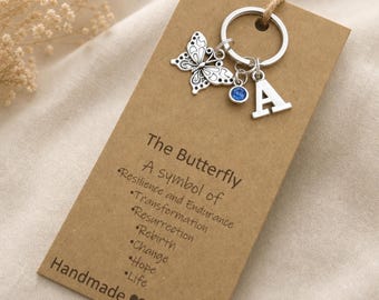 Butterfly keychain, Butterfly keyring, personalized keyring, initial keychain, crystal birthstone, Butterfly gift, custom keychain