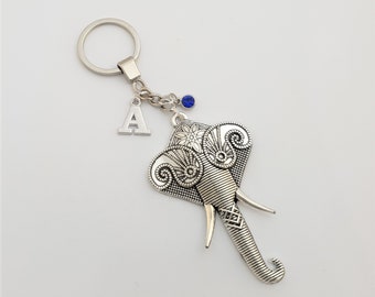 Elephant keychain, personalized elephant keyring, animal keychain, initial keychain, birthstone keychain, personalized gift, Indian Elephant