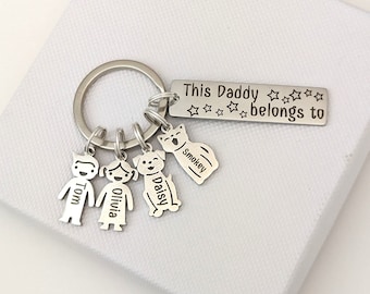 This Daddy Mummy Grandparent Belongs to Polished Personalised Keychain. Add children or pets to personalise. Gift for Fathers day.