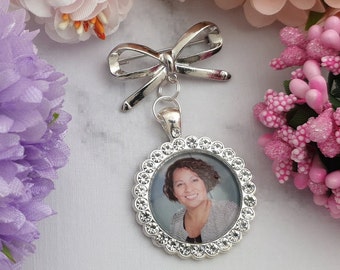 Personalised Photo lapel bow pin on badge brooch with any photo. wedding memorial remembrance keepsake of a loved one groom usher groom