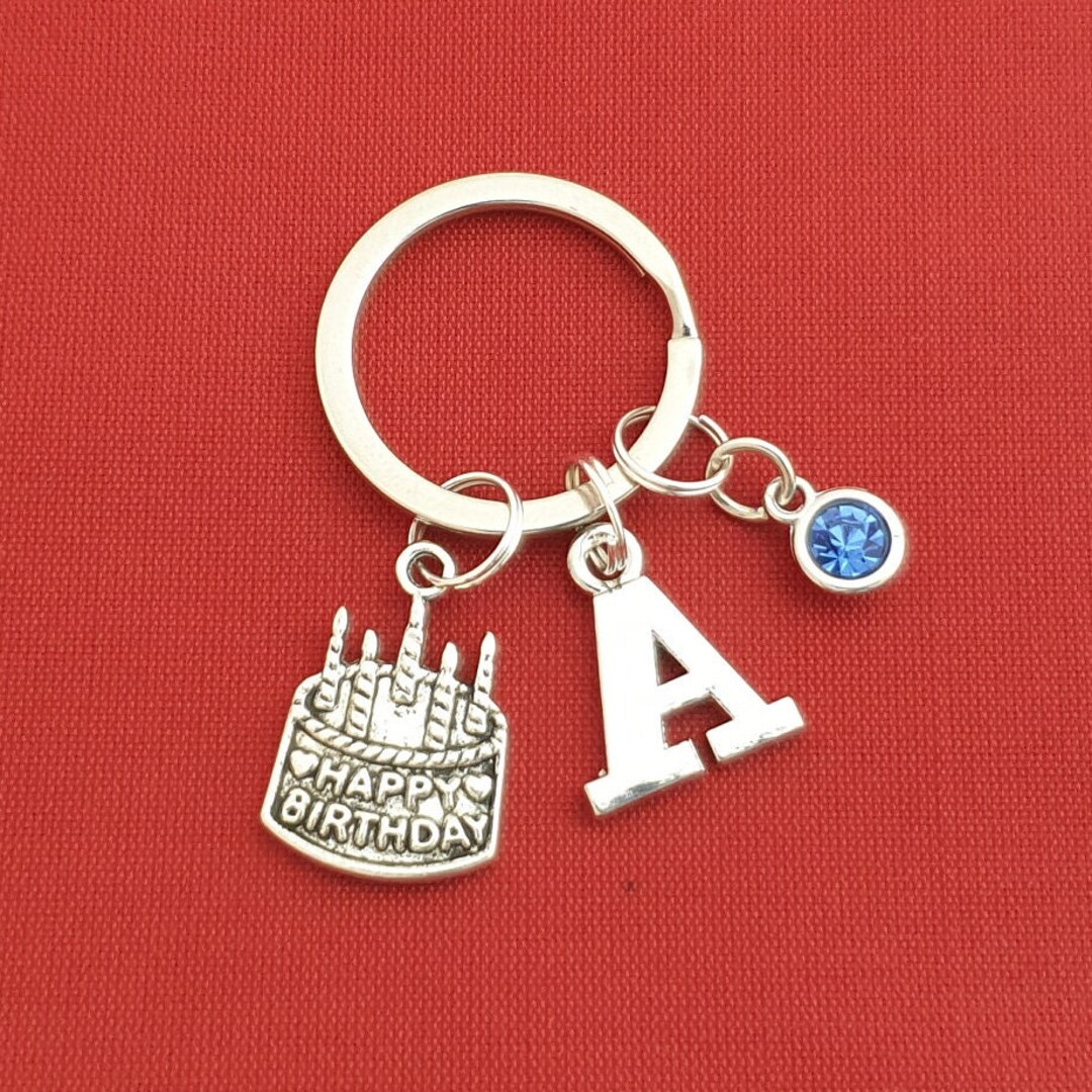 Happy Birthday Keychain Personalized Keyring Initial Etsy