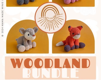 WOODLAND Knotted Plushies Crochet Pattern BUNDLE - 4 Patterns (Bear, Rabbit, Fawn + Fox)